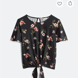 Nine Britton Black Tie-Front Blouse with Pink Flowers
